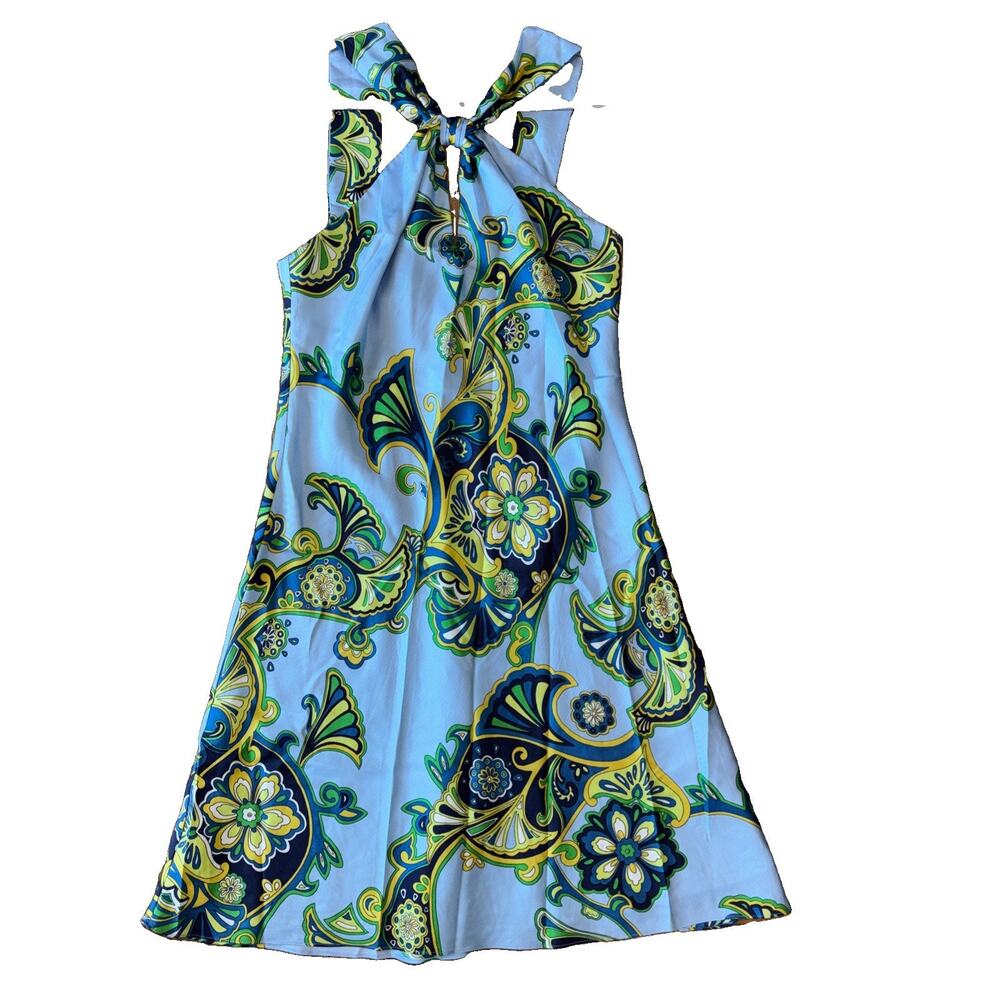 Banana Republic Vintage Silk Blue Paisley Print Halter Neck Dress Size 8 Beach
